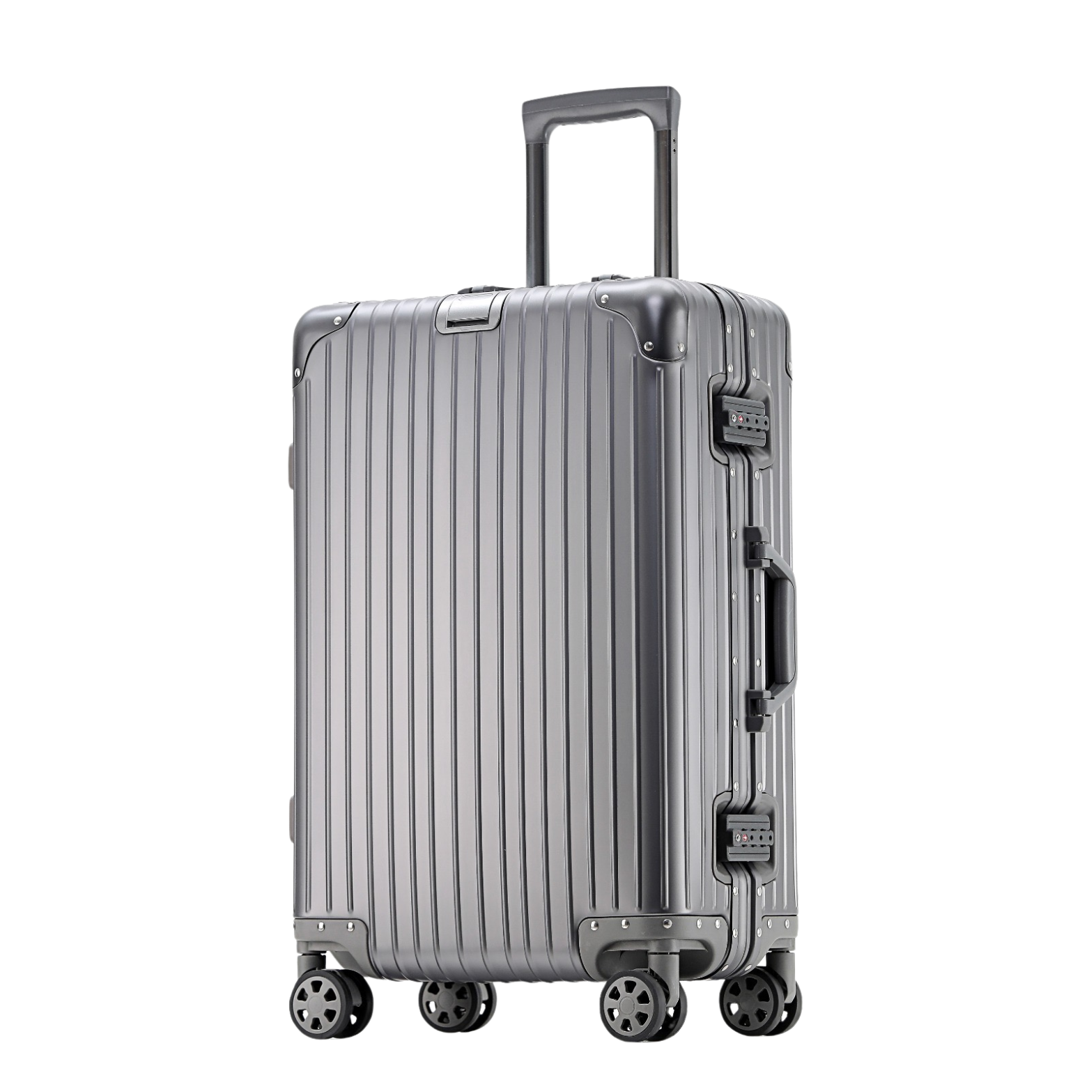 Durable grey aluminum suitcase for business trips