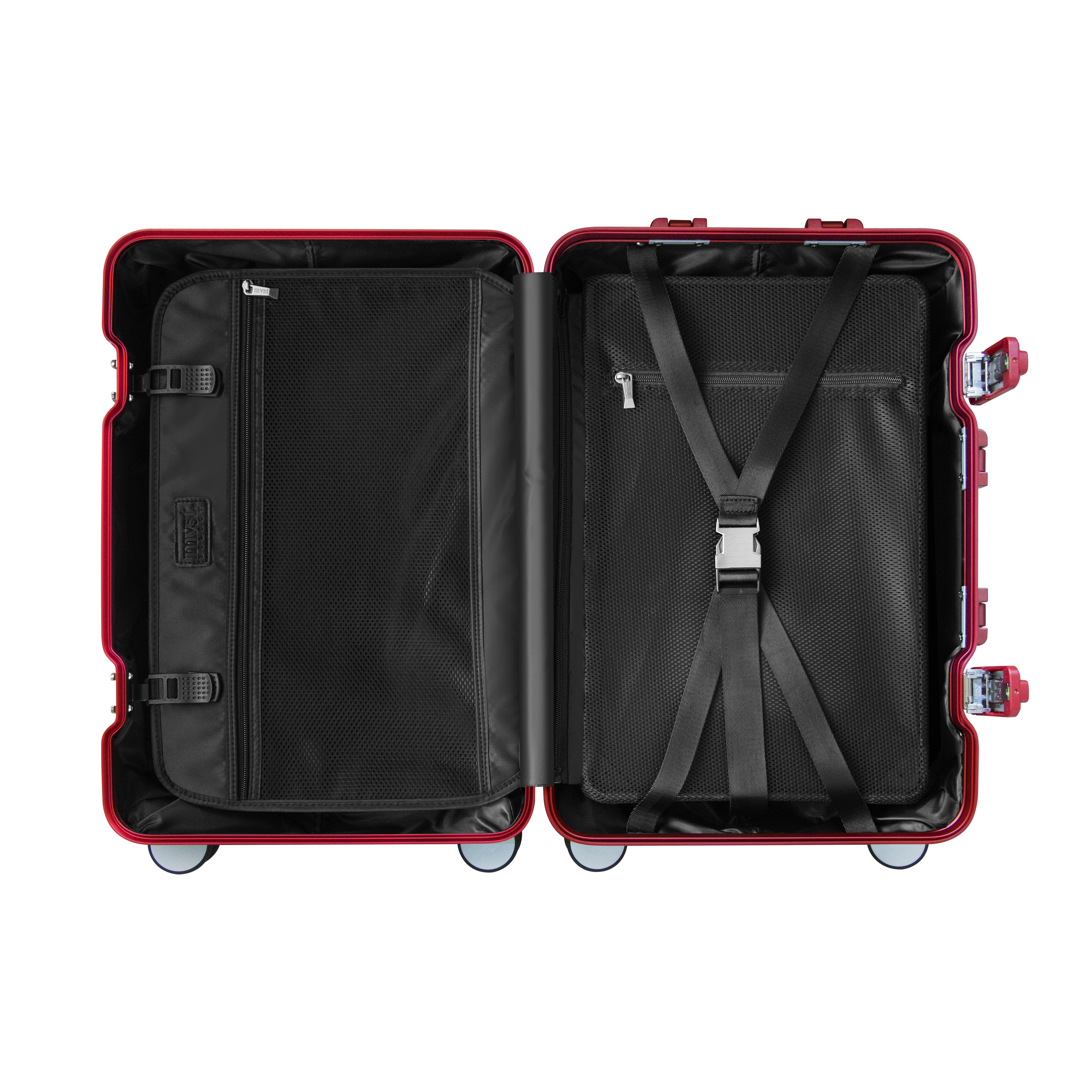 Premium red aluminum suitcase for secure travel