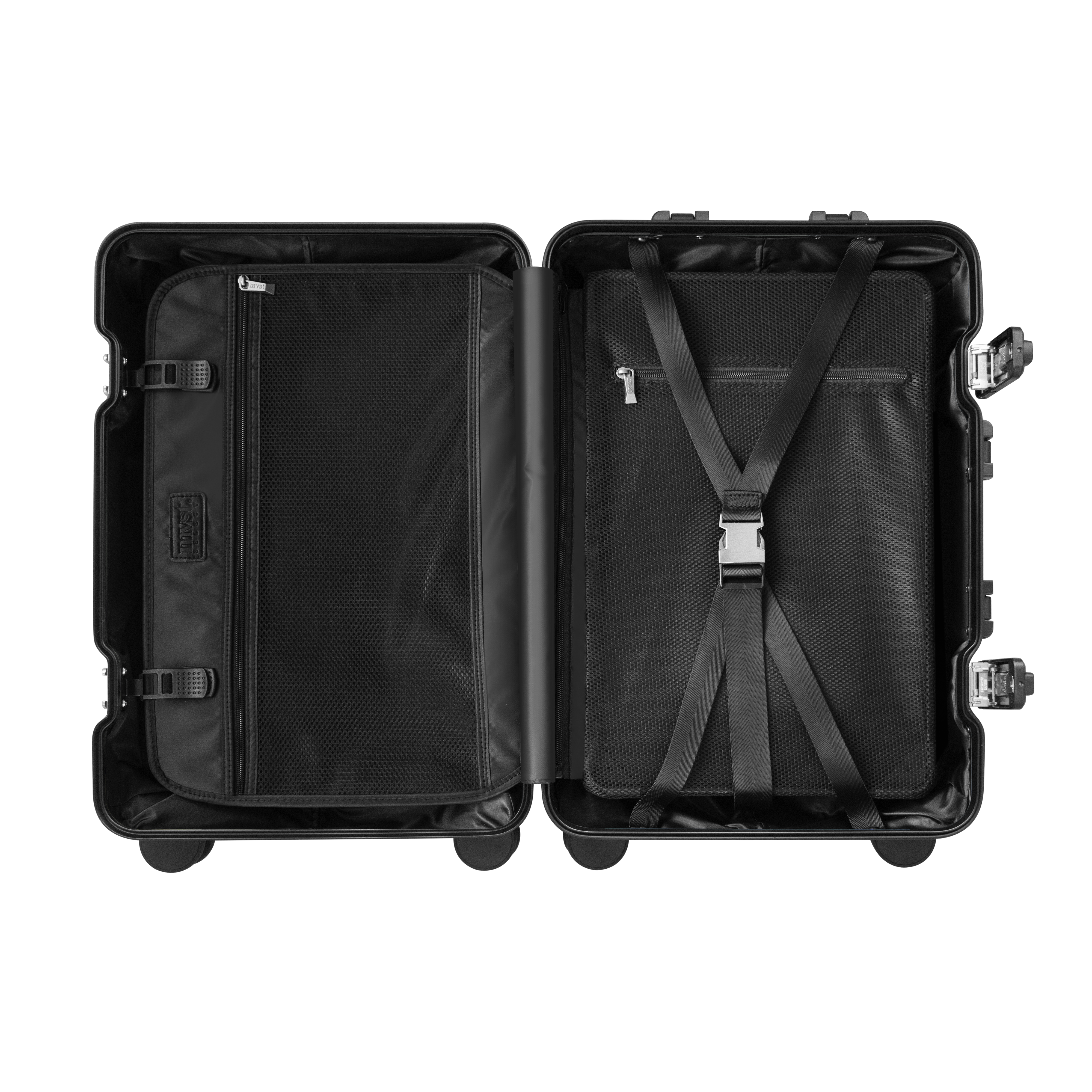 Elegant gunmetal aluminum suitcase with reinforced features