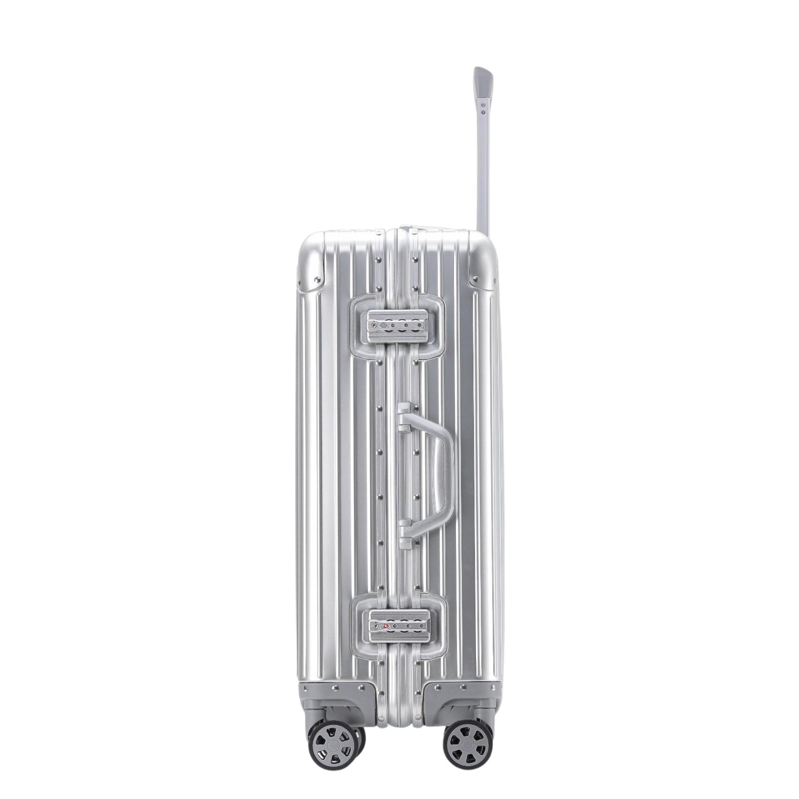 Scratch-resistant silver aluminum suitcase for long trips