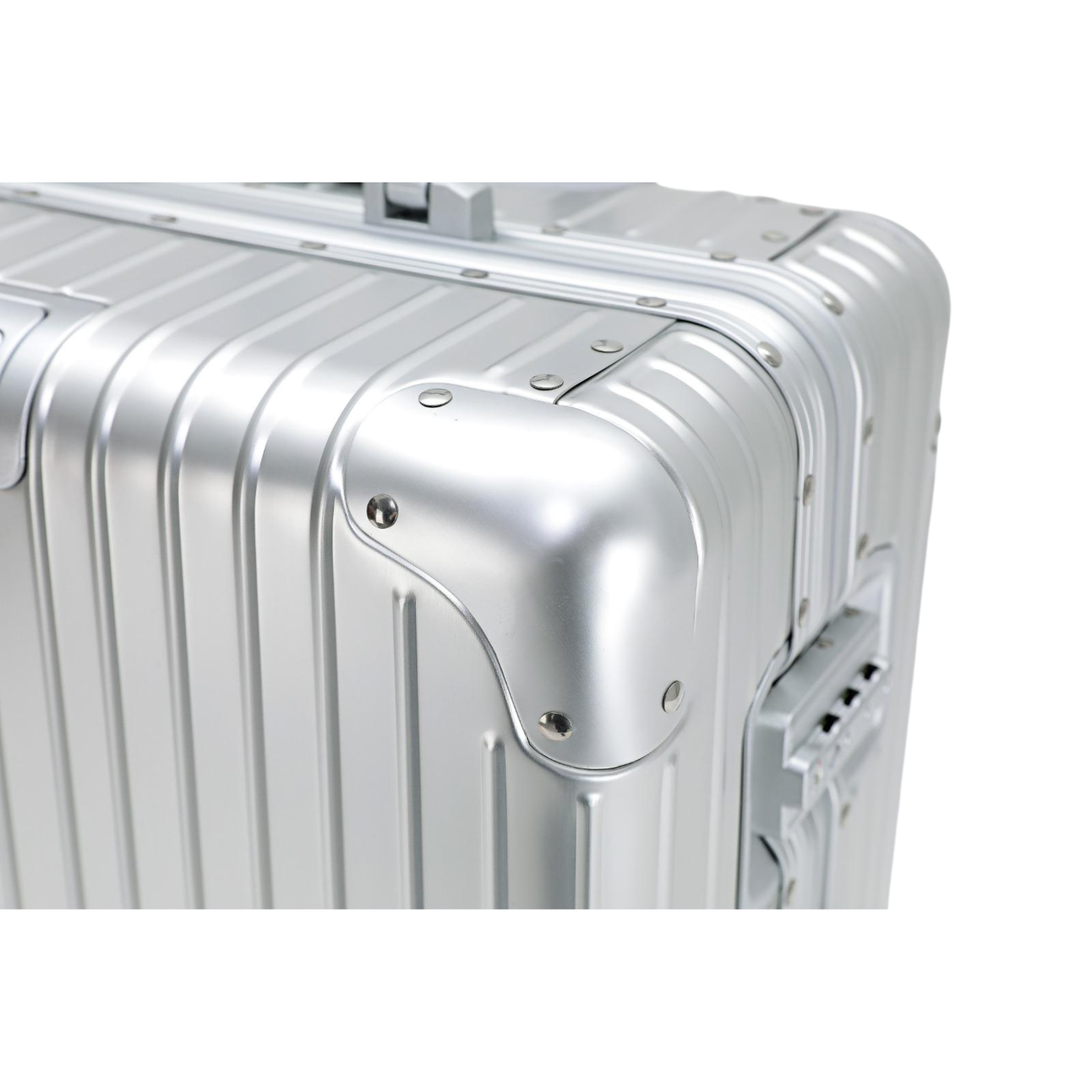 Spacious silver aluminum suitcase for organized packing