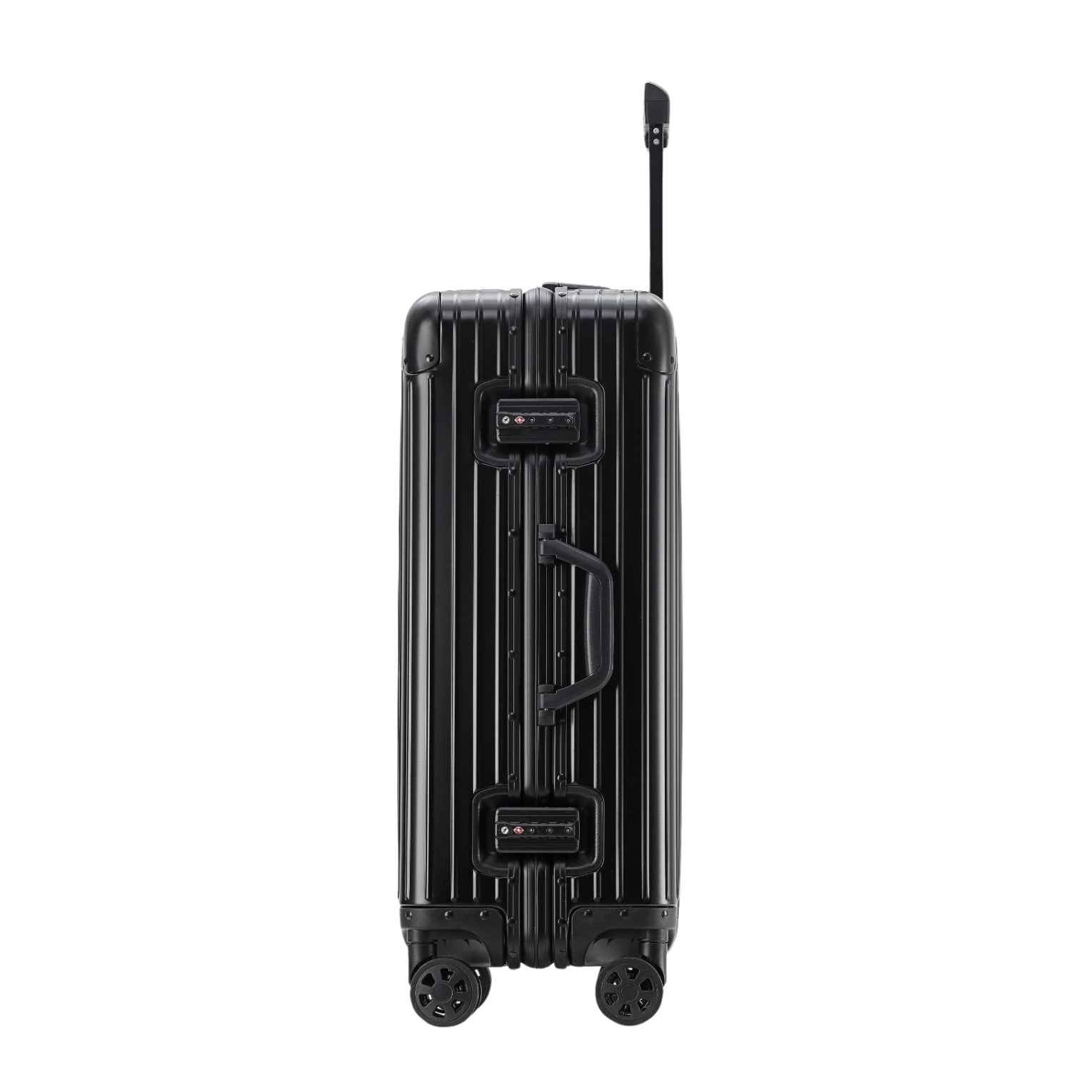 Lightweight black aluminum suitcase for frequent flyers
