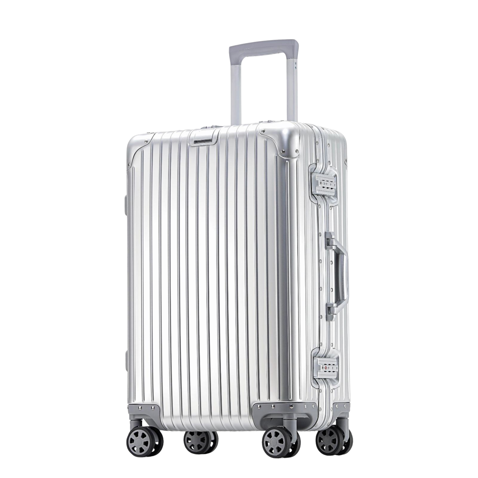 Durable silver aluminum suitcase for frequent flyers