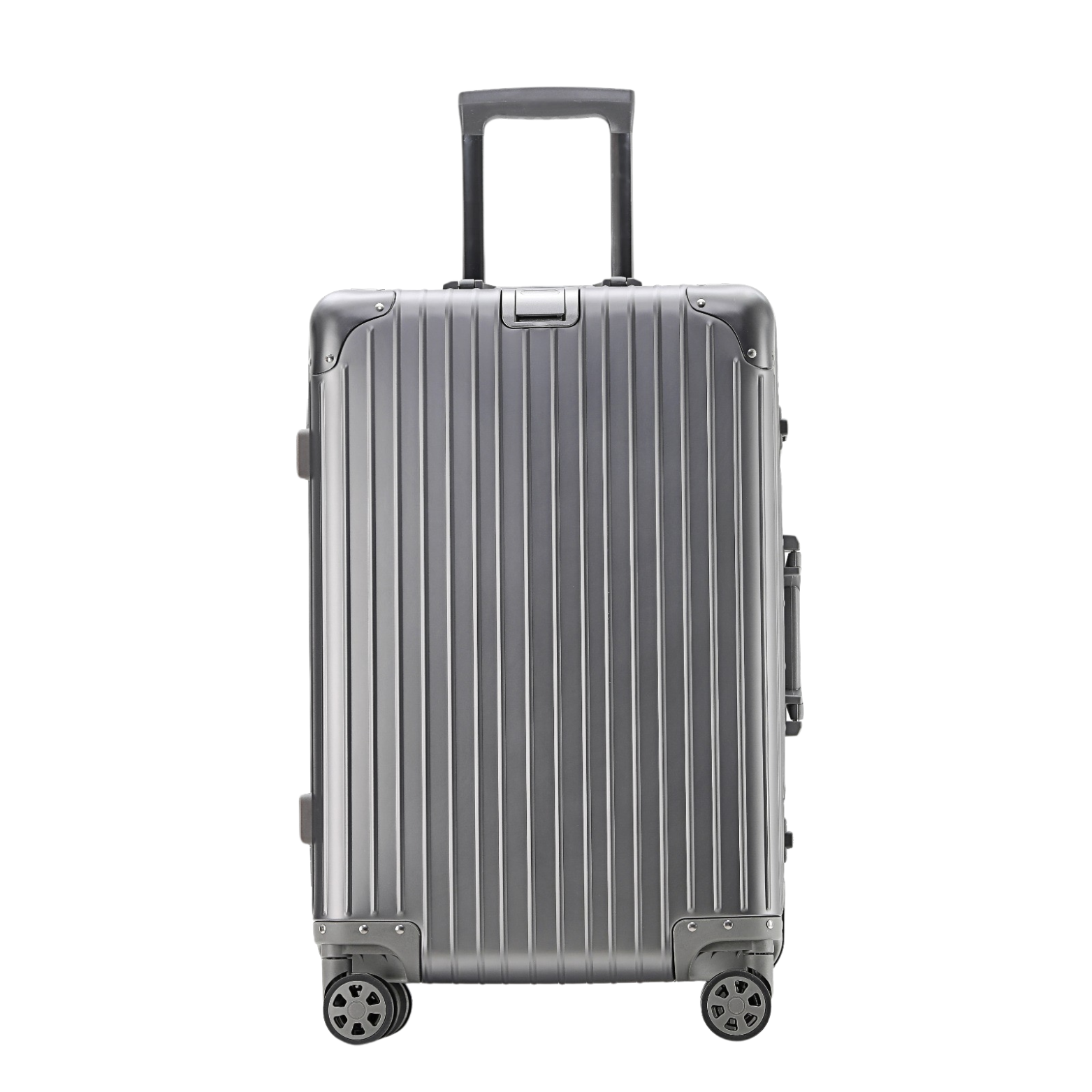 Sleek grey aluminum suitcase for modern travelers
